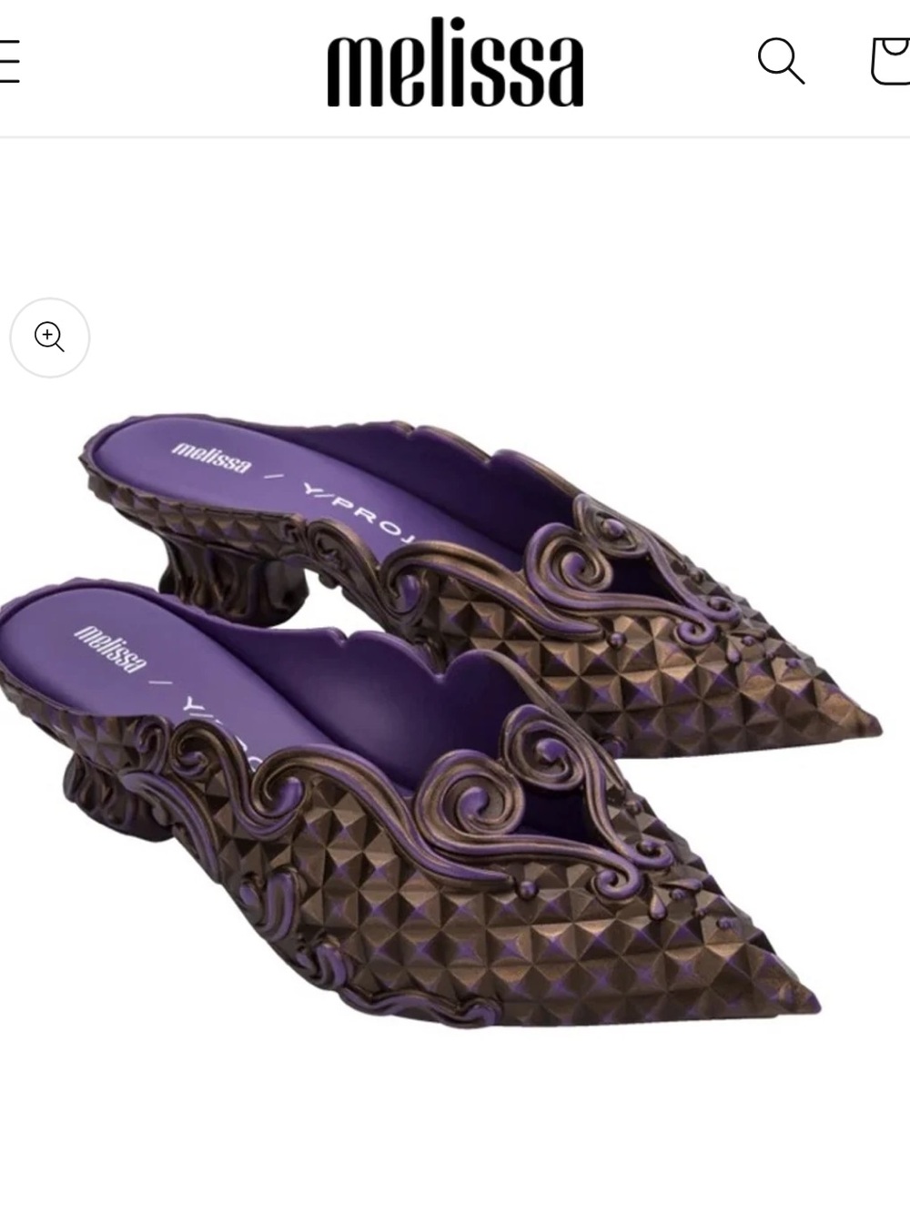 Y/Project x Melissa Purple Pointed Sculptural Mules w/ Bronze Detail –size 8